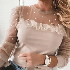 Women's Patchwork Sheer Mesh Blouse