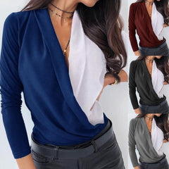 Women's Deep V-Neck Long Sleeved Shirt