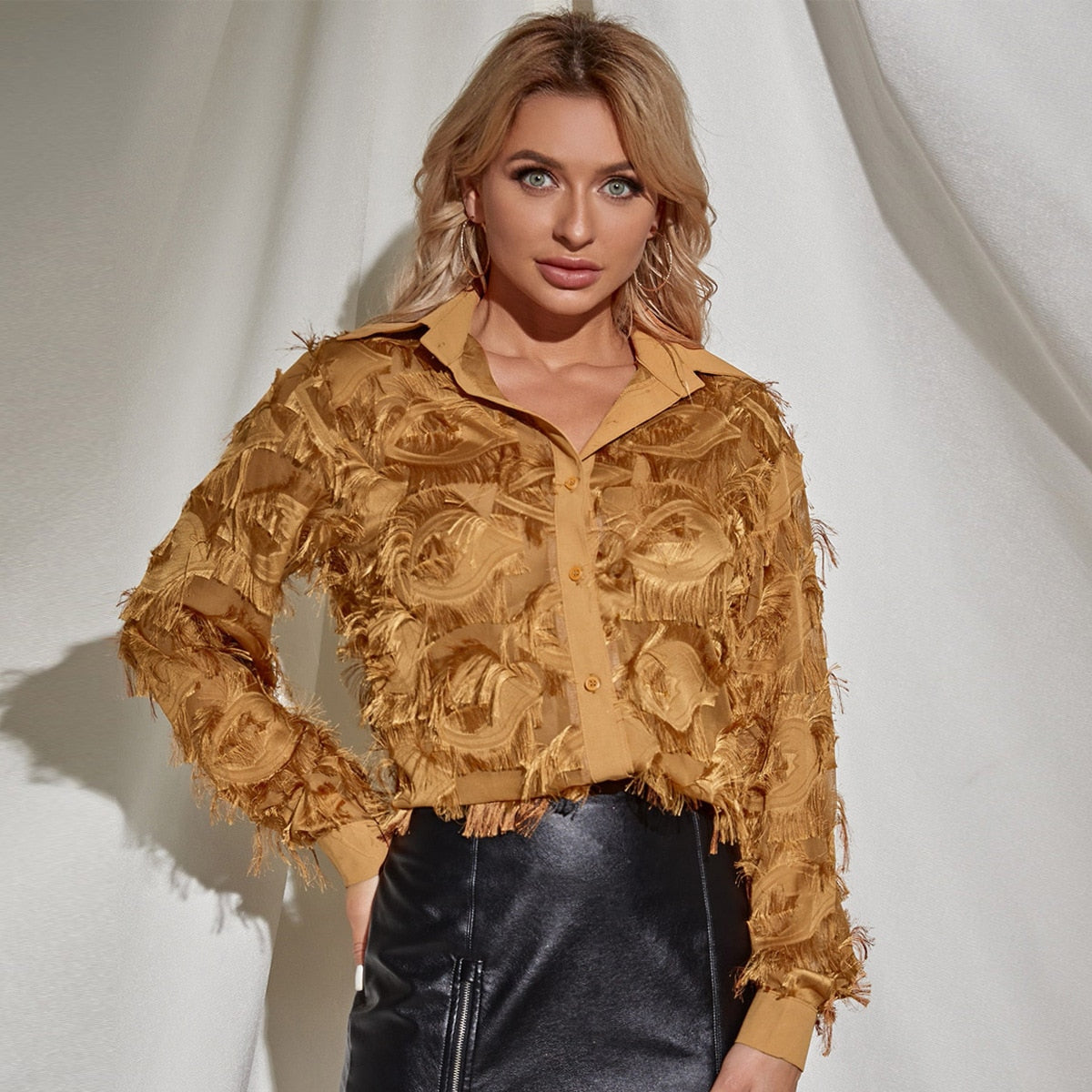 Women's Long Sleeved Retro Lapel Top