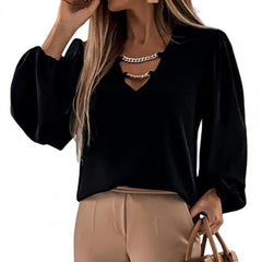 Women's Chain V Neck Long Sleeved Top