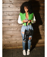 Women's Retro Style Crop Bomber Jacket
