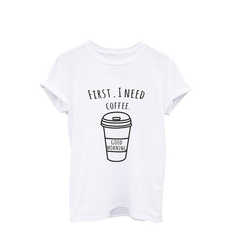Casual Coffee Themed Inscribed Breathable Cotton Women's T-Shirt