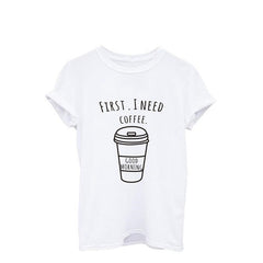Casual Coffee Themed Inscribed Breathable Cotton Women's T-Shirt