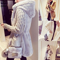 Women's Knitted Sleeve Plush Winter Jacket