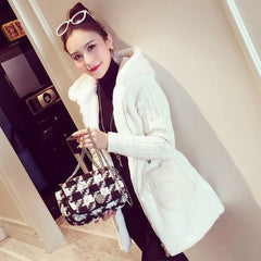 Women's Knitted Sleeve Plush Winter Jacket