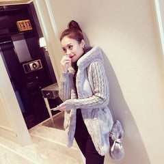 Women's Knitted Sleeve Plush Winter Jacket