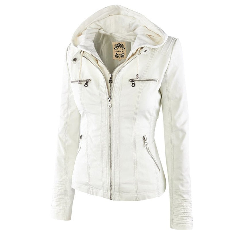 Women's Eco-Leather Hooded Biker Jacket