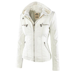 Women's Eco-Leather Hooded Biker Jacket