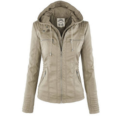 Women's Eco-Leather Hooded Biker Jacket