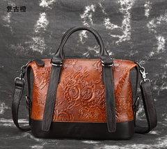 Vintage Genuine Leather Floral Handbang