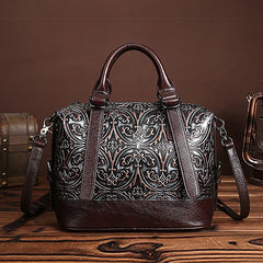 Vintage Genuine Leather Floral Handbang