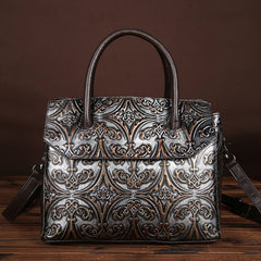 Vintage Genuine Leather Floral Handbag