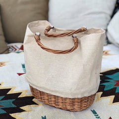 Rattan Bucket Handbag With Wicker Strap