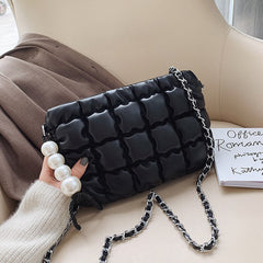 Women's Fashion Quilted Design Handbag With Pearl