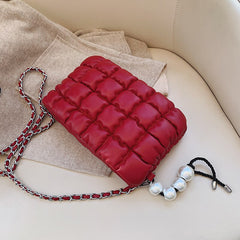 Women's Fashion Quilted Design Handbag With Pearl