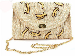 Women's Cherry Embroidered Straw Shoulder Bag