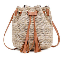 Women's Boho Straw Bucket Bag