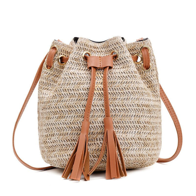Women's Boho Straw Bucket Bag