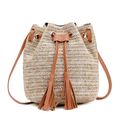 Women's Boho Straw Bucket Bag