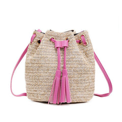 Women's Boho Straw Bucket Bag
