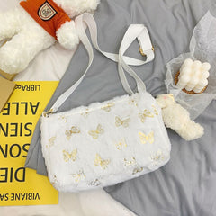 Women's Plush Handbag with Butterfly Print