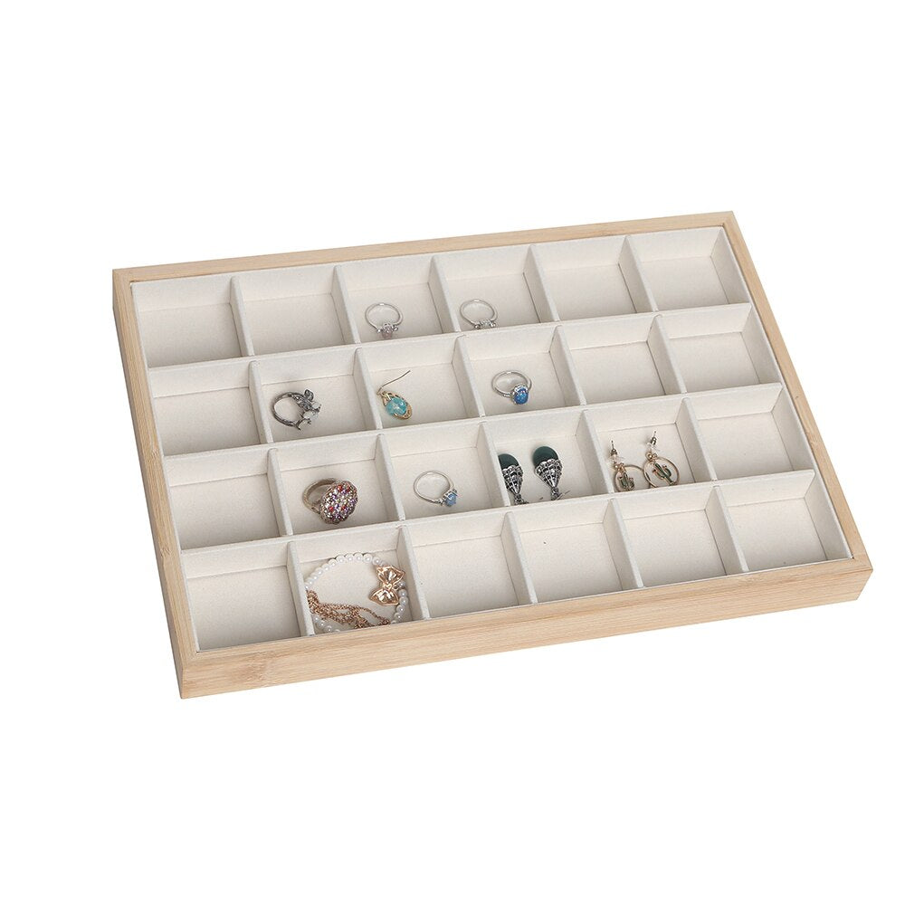 24-Grid Bamboo Jewelry Storage Organizer