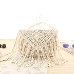 Women's Fringe Datail Woven Rattan Handbag