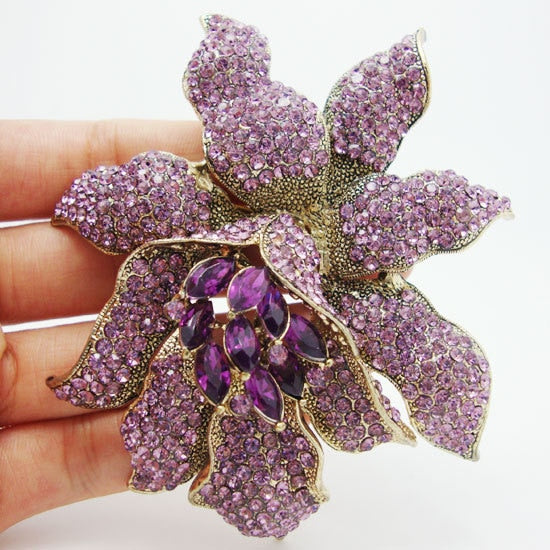 Women's Purple Crystal Orchid Brooch