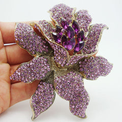 Women's Purple Crystal Orchid Brooch
