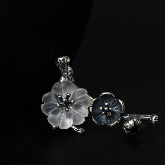 Elegant Vintage Crystal Floral Silver Brooch