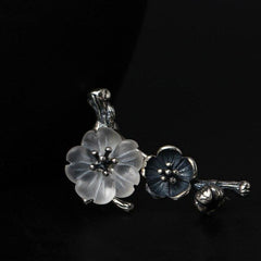 Elegant Vintage Crystal Floral Silver Brooch
