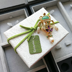 Baroque Style Freshwater Pearl and Jade Brooch