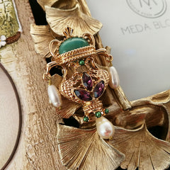 Baroque Style Freshwater Pearl and Jade Brooch