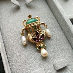 Baroque Style Freshwater Pearl and Jade Brooch