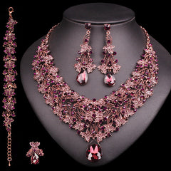 Women's Vintage Rhinestones Statement Necklace with Earrings Set