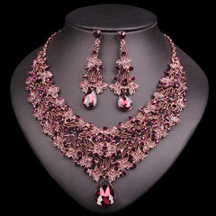 Women's Vintage Rhinestones Statement Necklace with Earrings Set