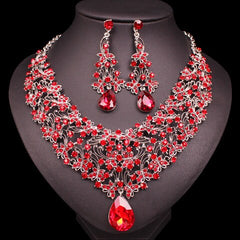 Women's Vintage Rhinestones Statement Necklace with Earrings Set