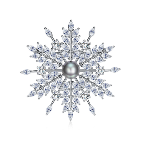 Enigma Flower Pearl and Rhinestone Brooch