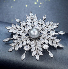 Enigma Flower Pearl and Rhinestone Brooch
