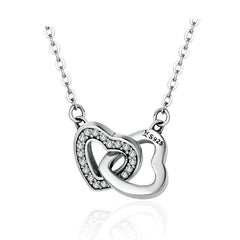 Silver Pendant Necklace with Couple Hearts