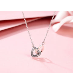 Silver Pendant Necklace with Couple Hearts