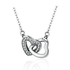 Silver Pendant Necklace with Couple Hearts