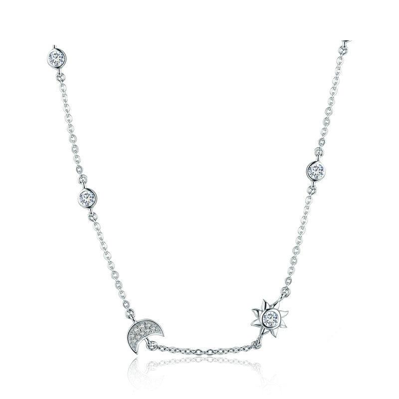 Sparkling Moon and Star Pendant Necklace for Women
