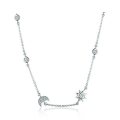 Sparkling Moon and Star Pendant Necklace for Women