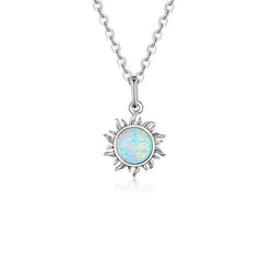 Authentic Silver White Opal Sun Pendant Necklace