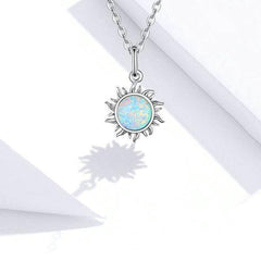 Authentic Silver White Opal Sun Pendant Necklace