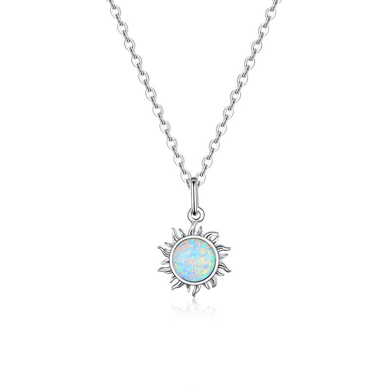 Authentic Silver White Opal Sun Pendant Necklace