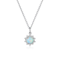 Authentic Silver White Opal Sun Pendant Necklace