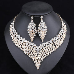 Luxurious Crystal Leaf Shaped Jewelry Set for Women
