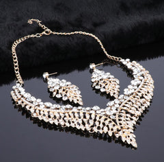 Luxurious Crystal Leaf Shaped Jewelry Set for Women